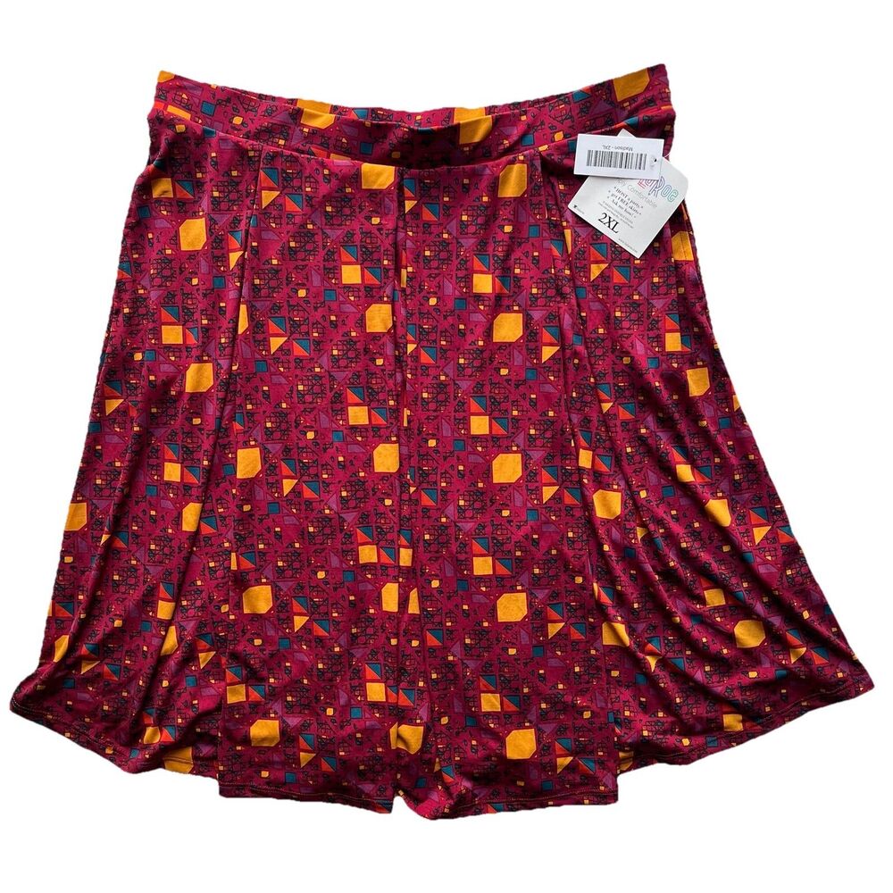 Lularoe 2XL Madison Skirt Red With Multicolor Pattern Pleated Fit With Pockets